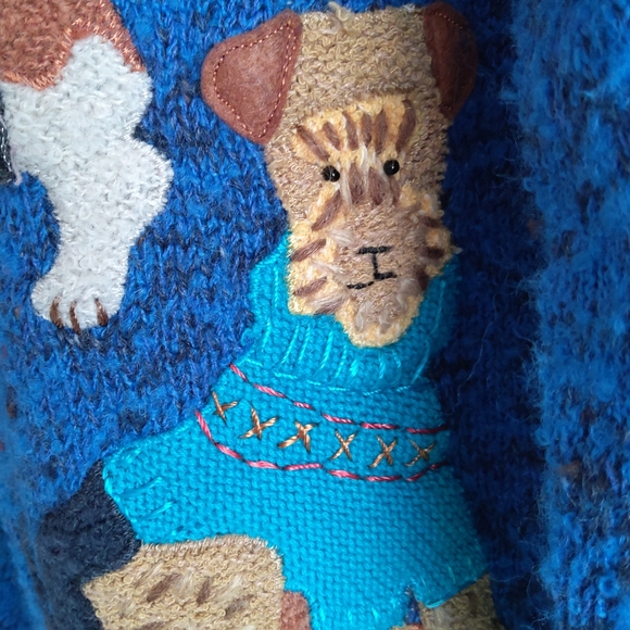 Design Options by Philip& Jane Gordon blue vintage sweater cardigan dogs puppies - Picture 9 of 13